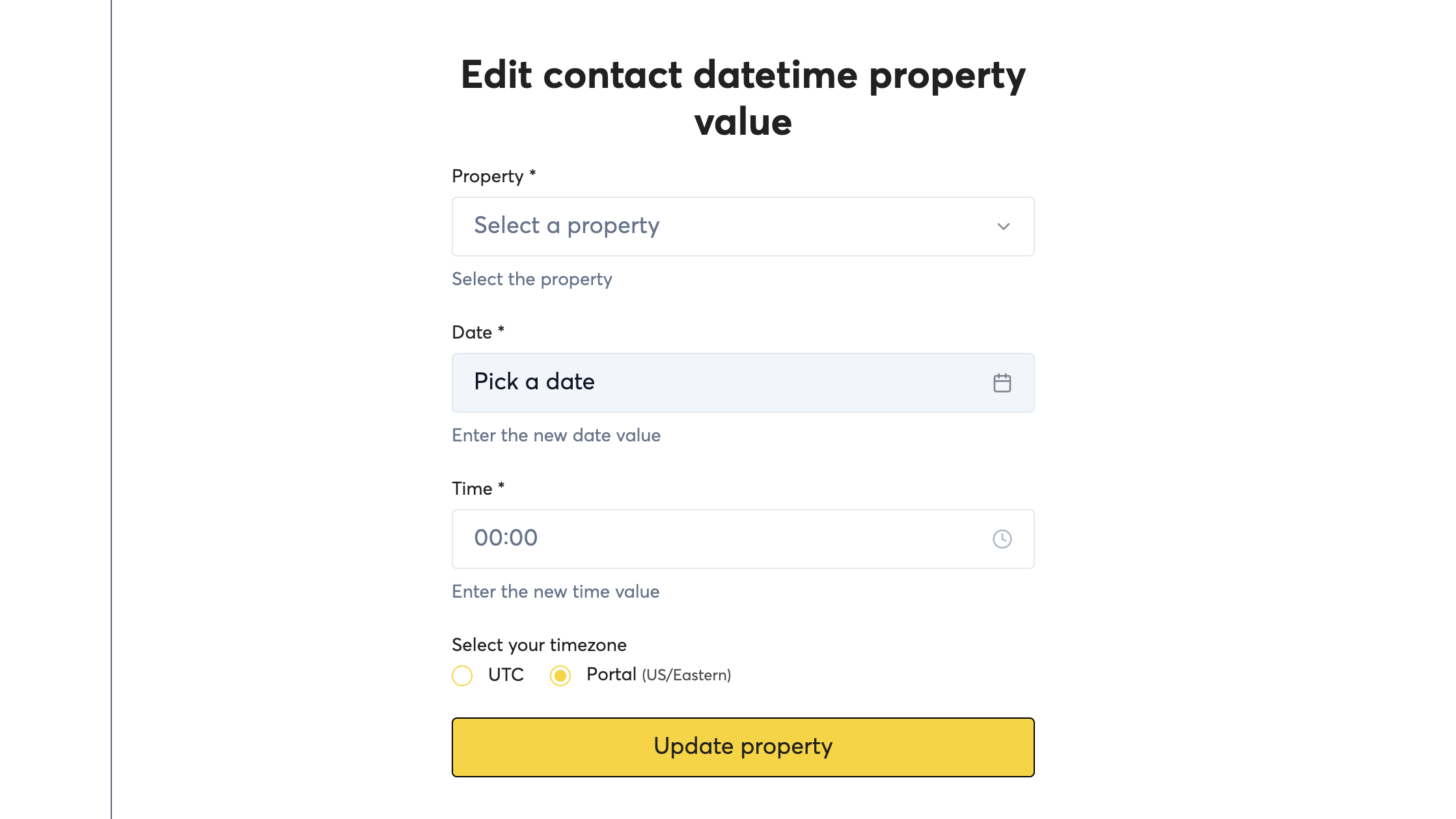 Edit, create, view datetime properties through the HubSpot UI.
